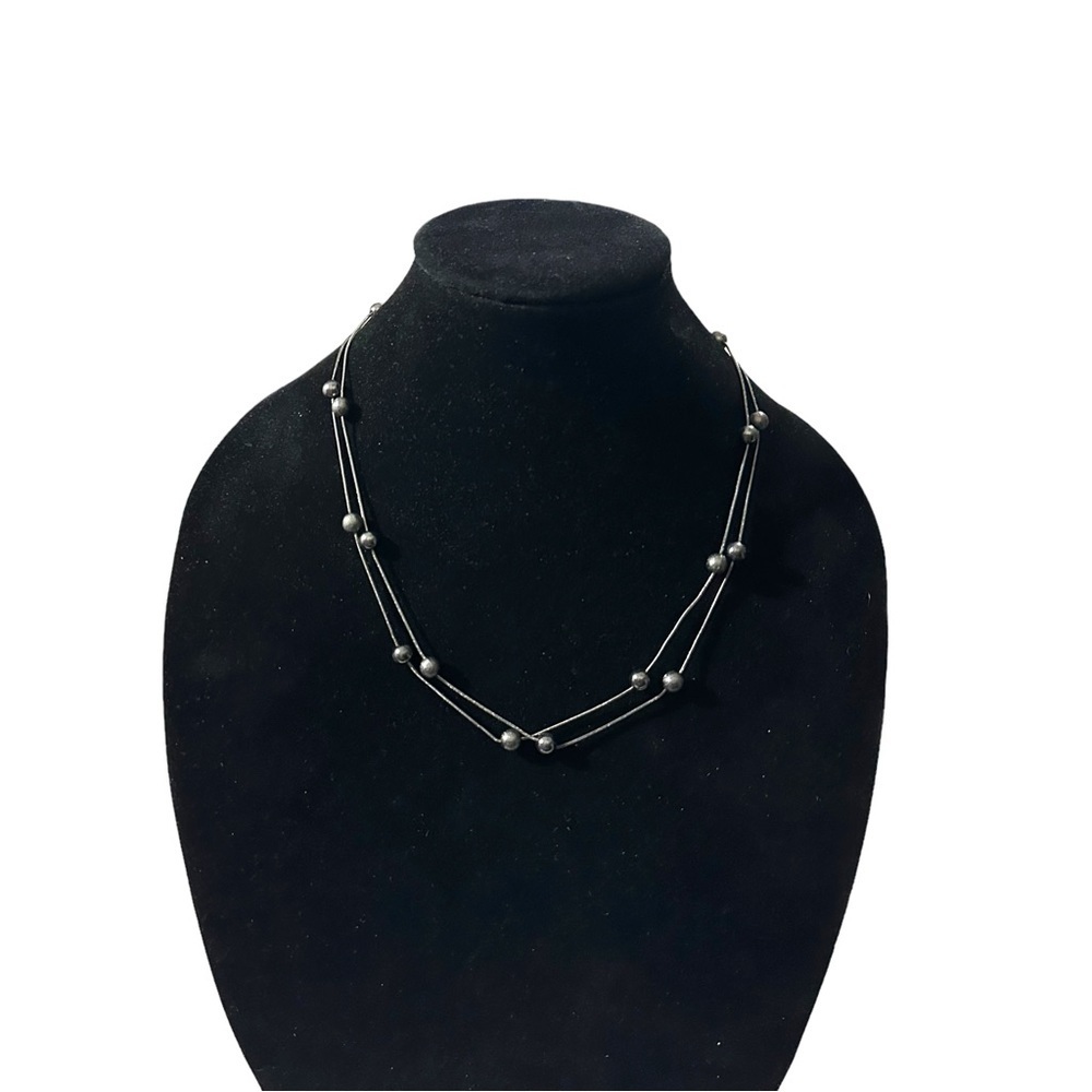 Signed Daisy Fuentes Anthracite Black Beaded Faux Pearl Wire Chain Necklace 43”